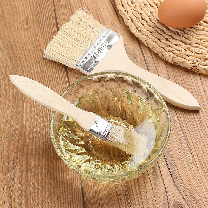 Wooden Handle Brush Kitchen Pancake Brush Edible Baking at Home High Temperature Resistant Oil Brush Lint-Free Barbecue Brush