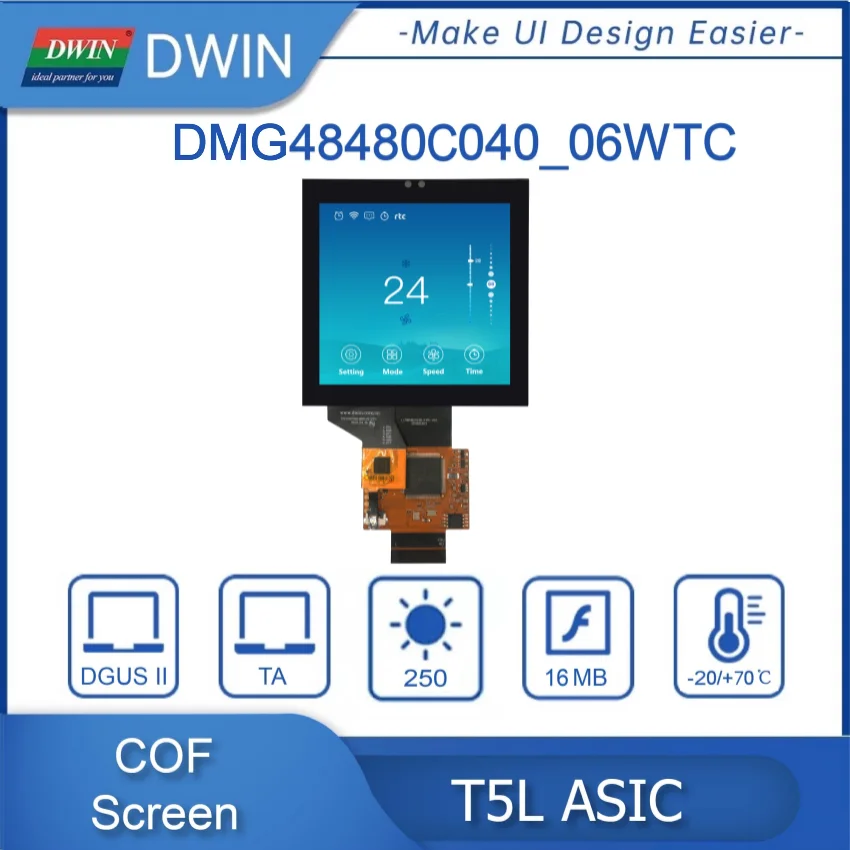 DWIN Original T5L ASIC 4.0 Inches 480*RGB*480 16.7M Colors COF IPS Screen Capacitive Touch Panel (TA) / DGUSII LCD Module