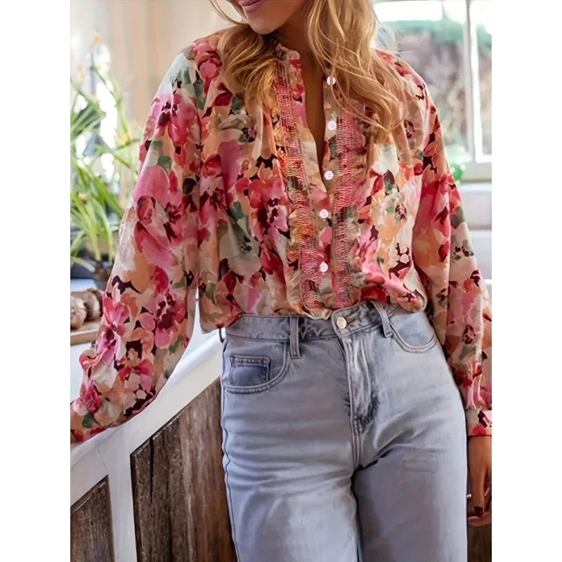 Mode Gedruckt Casual Dünne O Neck frauen Hemd Frühling und Herbst Koreanische Lose Einreiher Neue Street Style Damen hemd 12