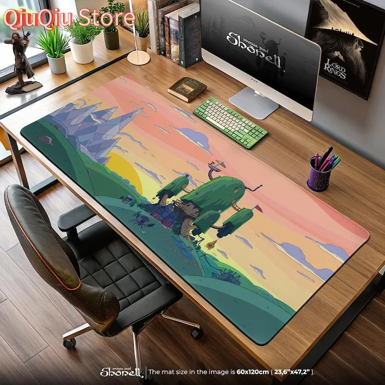 

Adventure Time Tree Fort Mouse Pad – Pastel Sunset Land of Ooo Desk Mat with Ice Kingdom View, Finn & Jake Decor