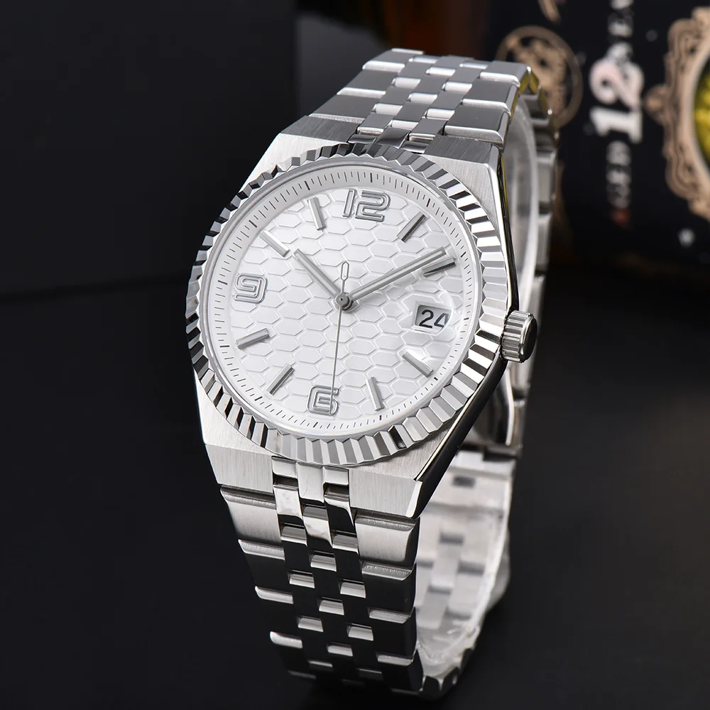 NH35 حافظة 39.5 مللي متر الياقوت الزجاج الفولاذ المقاوم للصدأ يوم واحد التقويم نافذة 33.8 مللي متر الطلب الأزرق مضيئة الأيدي العصابات ساعة أجزاء #2