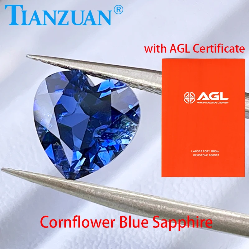 

Лабораторный Выращенный сапфир в форме сердца, васильковый синий сапфир, искусственный корундовый драгоценный камень с посторонними камнями