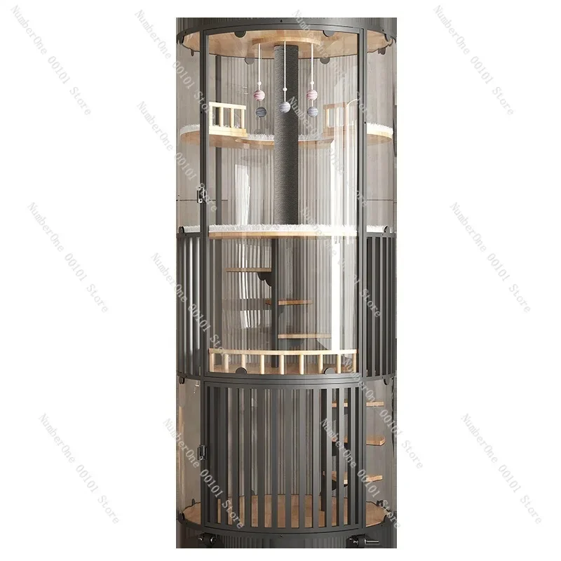 Multi-Level Cat House with Built-in Litter Box, Integrated Cabinet and Plush Bed for Indoor Feline Enrichment