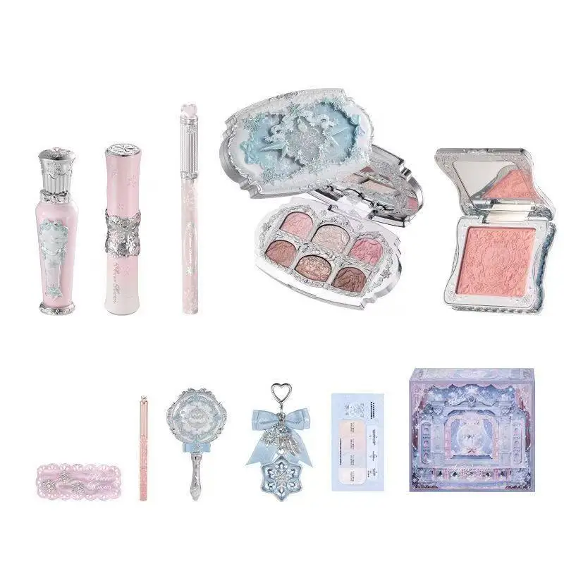 Flower Knows Snow Ballet Makeup Gift Box Velvet Blusher,Compact Powder,Shimmer Eye Shadow Palette Long-Lasting Concealer Set