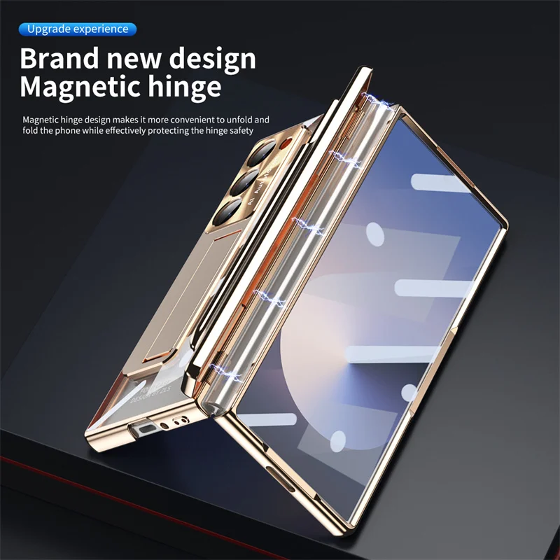 For Samsung Galaxy Z Fold 3 4 5 Case Electroplated Hinge Transparent 360 Full Protective Film Bracket Cover For Galaxy Z Fold6