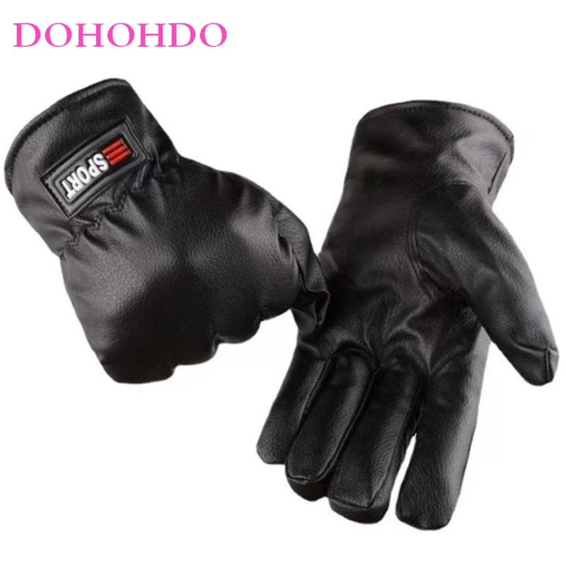 Thick Leather Gloves In Autumn And Winter PU Gloves Men's Outdoor Cross-country Motorcycle Riding Black Gloves Кожаные Перчатки