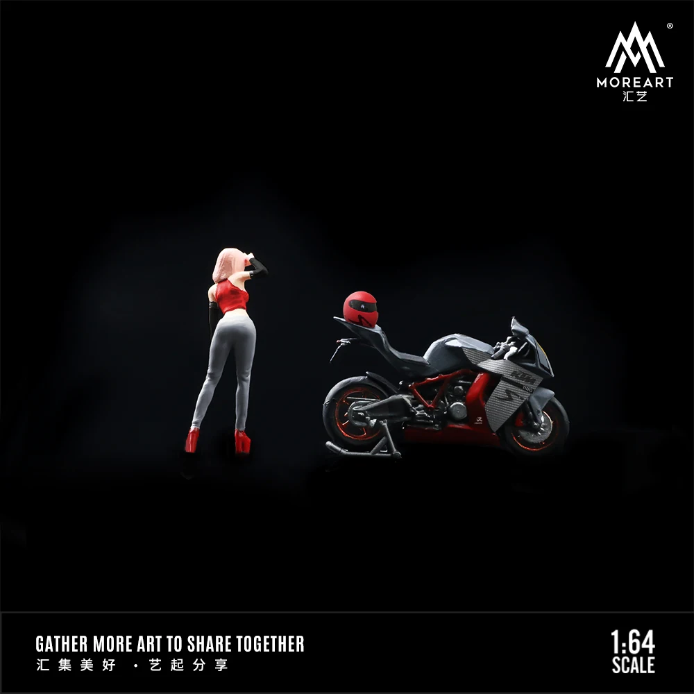 TimeMicro&MoreArt 1/64 Fashion red Beauty motorcycle doll set resin model