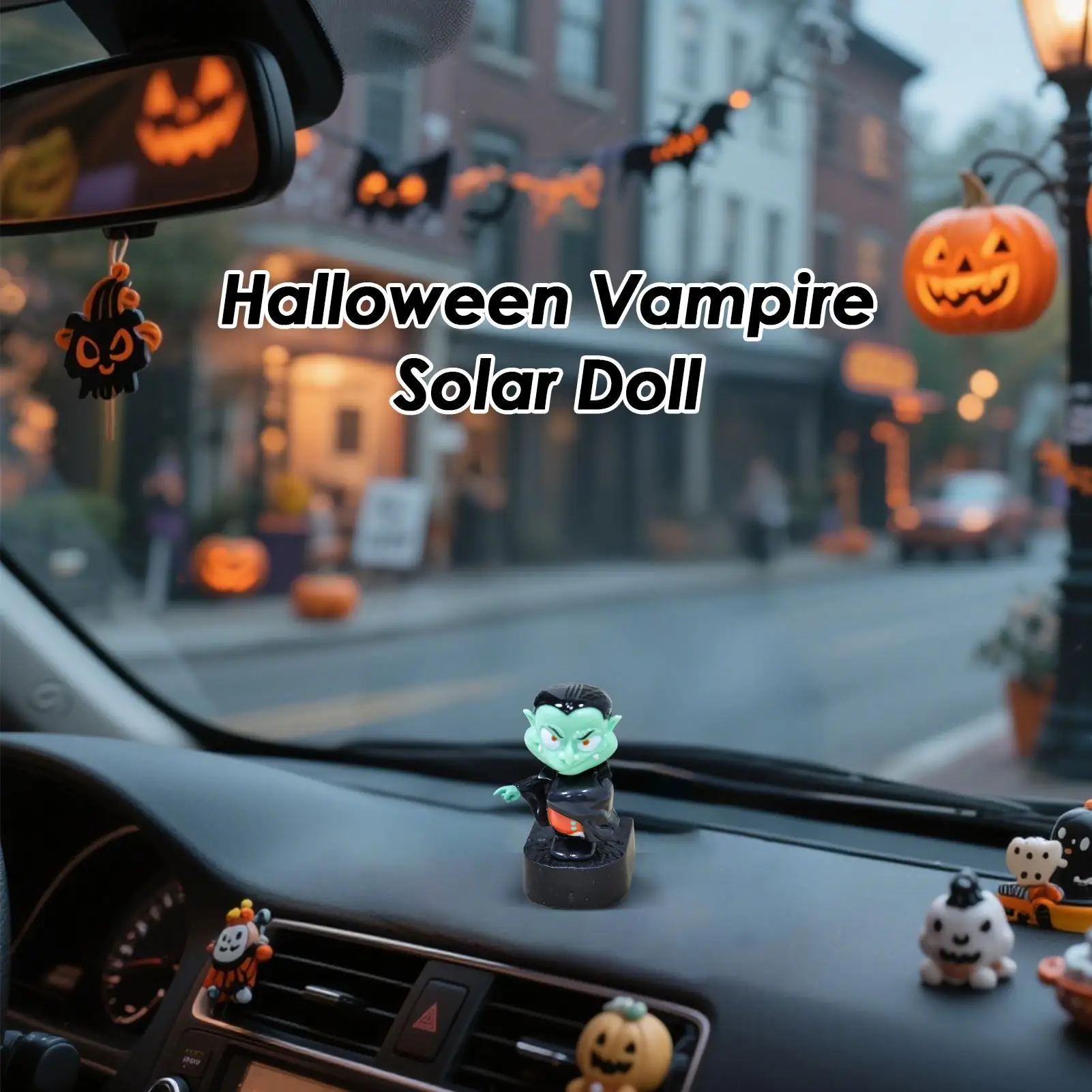 Car Bobble Dashboard Halloween Solar-Powered Vampire Shaking Head Doll Decorative Interior Accessories For Men Women Driver