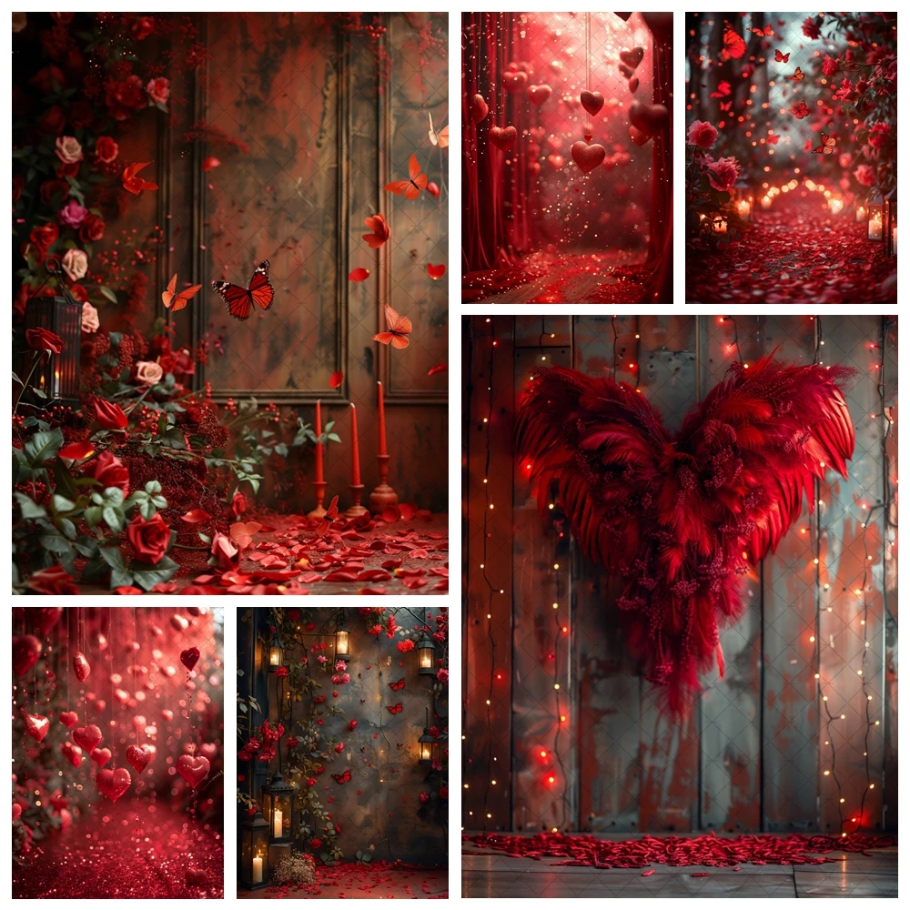 

Valentine's Day Red Love Wings Rose Theme Pattern Photography Background Wedding Party Banner Decorative Supplies