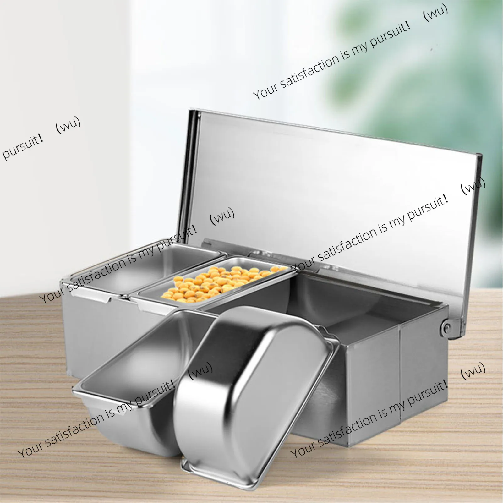 Stainless Steel Seasoning Box 4 Compartment Trays Large Capacity Storage Seasoning Case for Kitchen