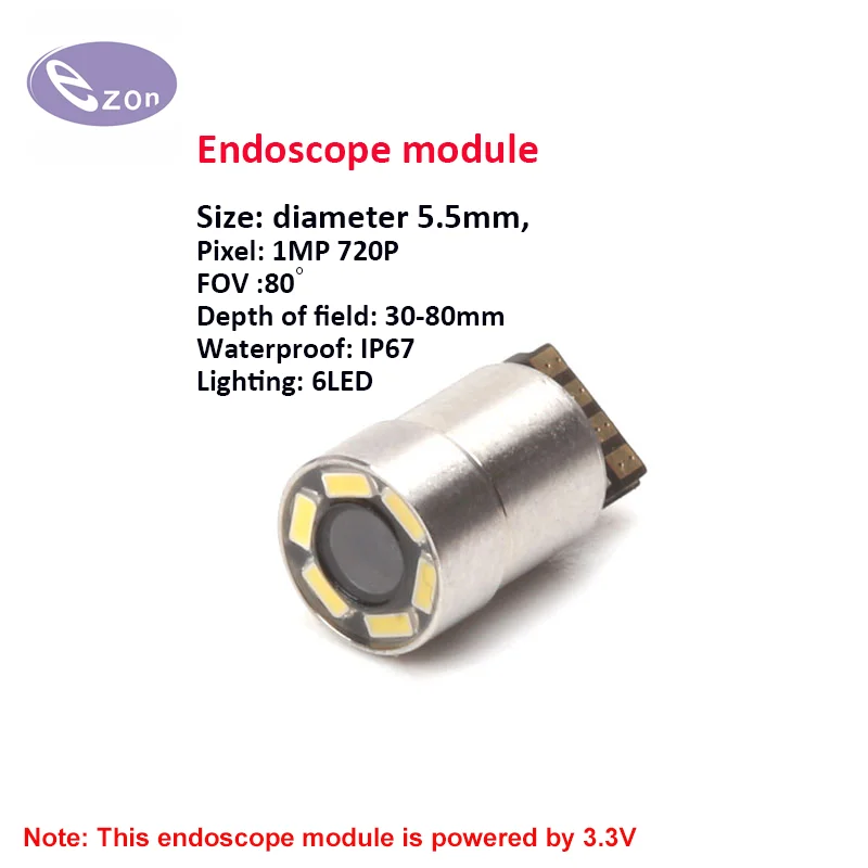 1MP diameter 5.5mm stainless steel tube endoscope module FOV80゜USB endoscope probe EZ-EN55S-R