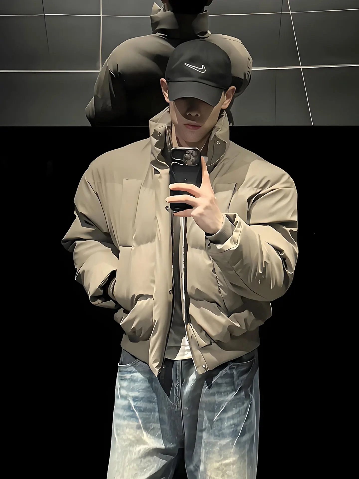 

Cleanfit Thiened American PU Leather down Cotton Jaet Men's Winter Warm ort Bread Sle Stand Collar Coat for Youth