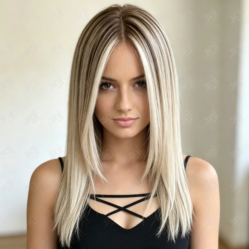 HD Lace Wig Long Highlight Blond 24Inch Glueless Straight for Women Pre-Plucked Transparent Lace Frontal Versatile Hair Wig