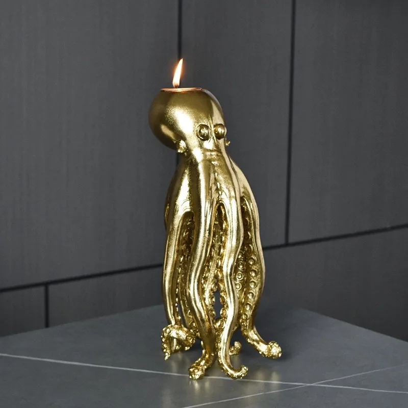 Octopus Sculpture Candle Holder Resin Sea Creature Decor for Living Room Garden Table Centerpiece Gift for Ocean Collectors