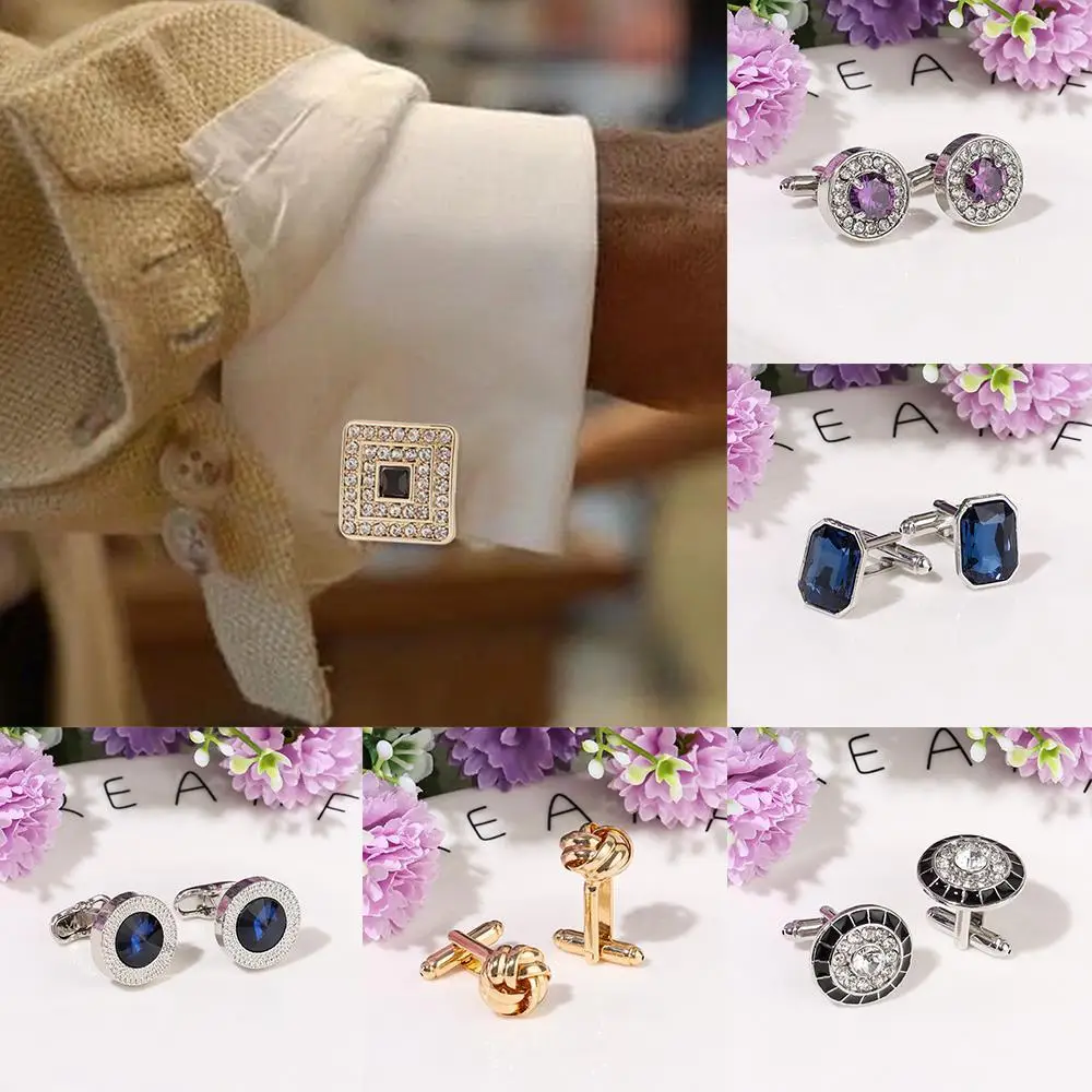 Elegant Style Knot Crystal White Cufflinks for Mens Shirt Cuff Links Novelty Luxury Blue