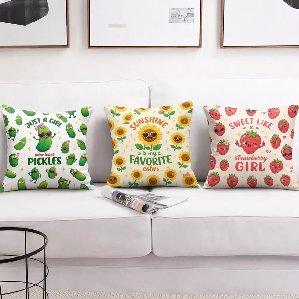 Funny Fruit Character Cushion Cover Short Plush Soft Double-Sided Printing Pillow Case Cozy Sofa Bedroom Home Decor Gift
