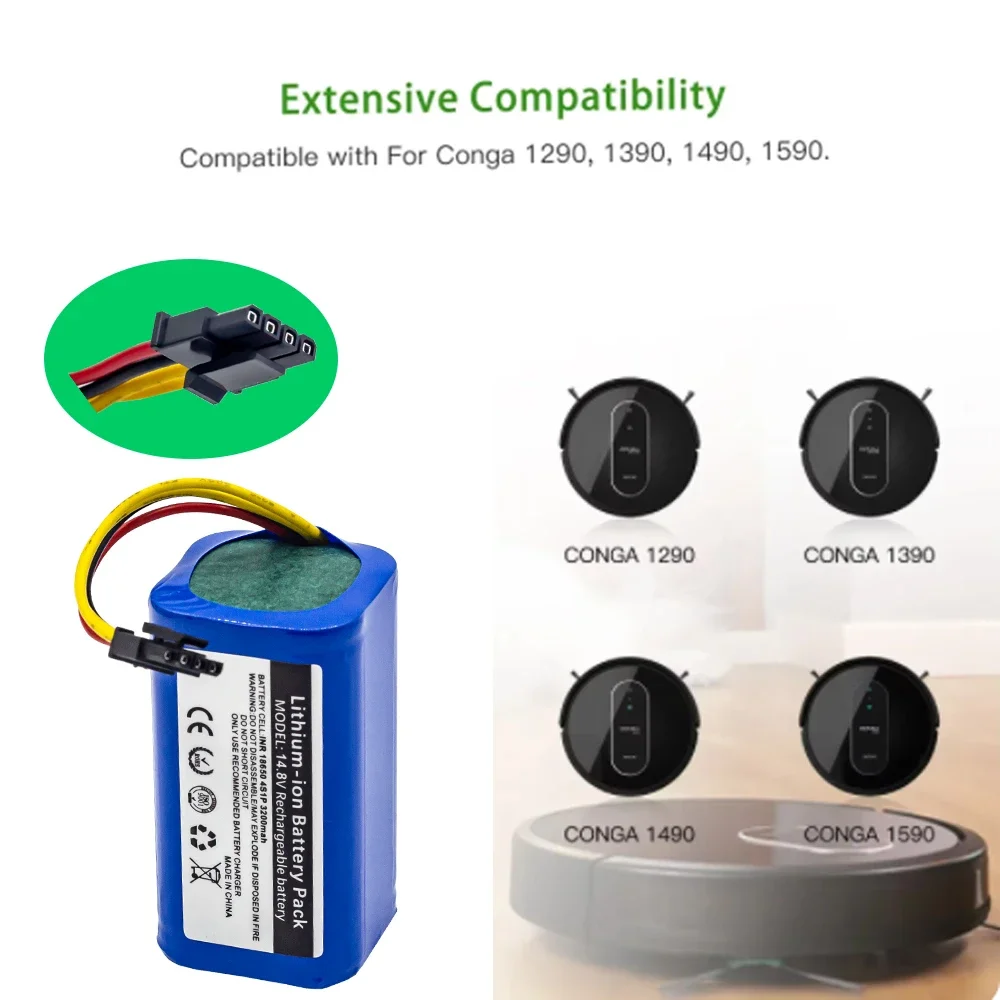 14.8V 2600mah/3500mAh18650 lithium-ion Battery for Cecotec Conga 1290 1390 1490 1590 Replacement Robot Vacuum Cleaner Battery