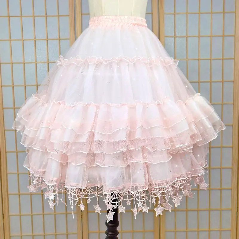 Imagem -04 - Anágua Estilo Flor Lolita para Mulheres Crinolina Branco Rosa Tutu Inchado Lawaii Saia em Casamento Dança Cosplay 2024