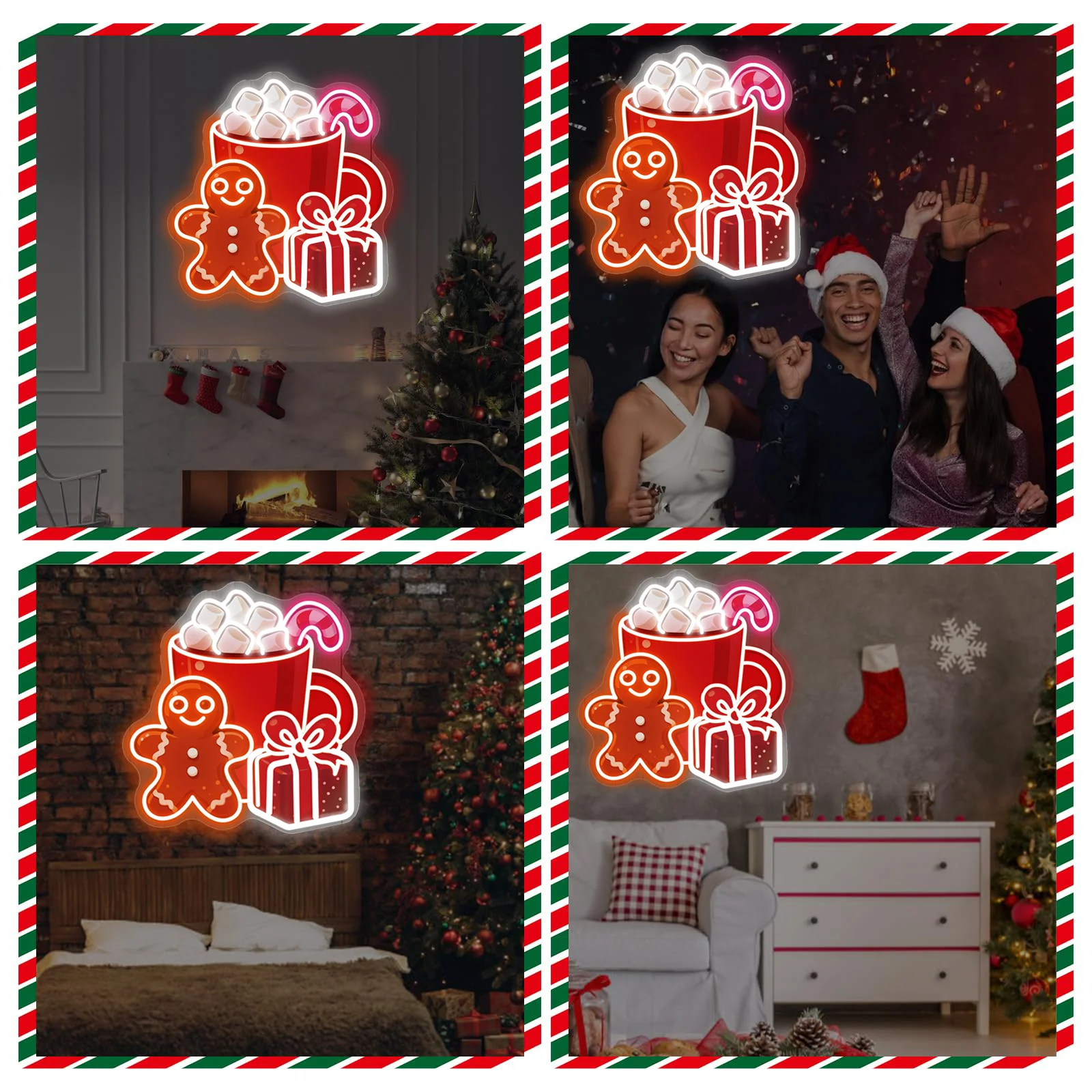 クリスマス ジンジャーブレッドマン カップ ネオンサイン クリスマスツリー デコレーションサイン 壁飾り クリスマスオーナメント ショップ 寝室 ホームパーティー用
