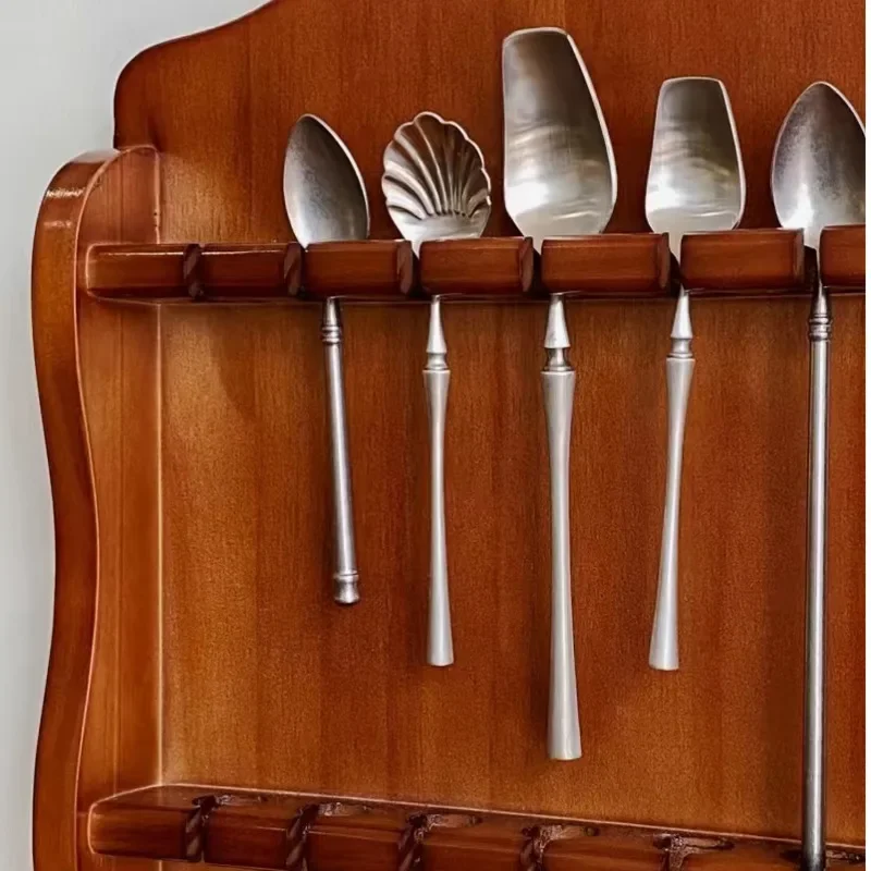 Antique Wall-Mounted Cutlery Storage Solid Wood Retro Spoon Display Rack for Dining Room Kitchen Knife Fork Spoon Organizer