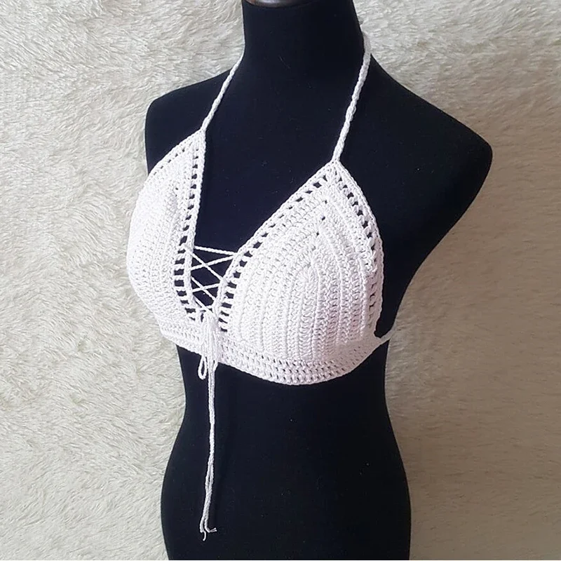 Nuevo conjunto de Bikini tejido para vacaciones 2025, Bikinis con cuello Halter de cintura alta para mujer, traje de baño para mujer, traje de baño Bandage para mujer, Bikini
