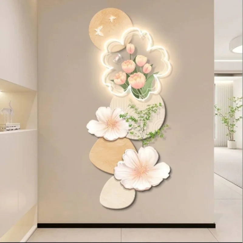 Cream Flower Living Room Entrance Porch Decorative Painting LED Light Advanced Mural Light