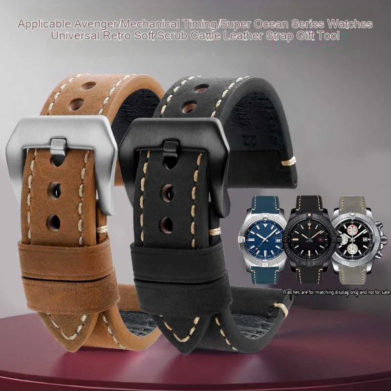 Nadaje się do Breitling pasek do zegarka Avengers Super Ocean mechaniczny Timing Vintage prawdziwa skóra zegarek akcesoria do paska 22 24m
