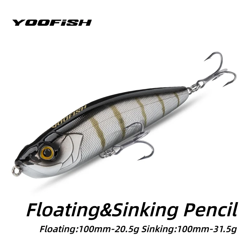 YOOFISH Schwimmender Pencil-Angelköder 100mm 20,5g 31,5g Oberflächenköder mit Zickzack-Aktion für Weite Würfe, Sinkender Meerbarsch-Angelköder