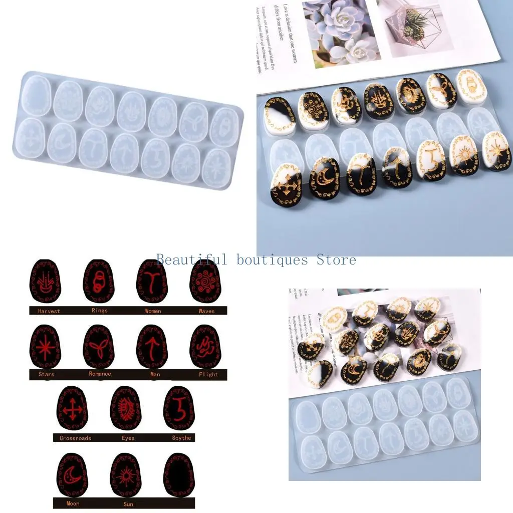 U4LF Crystal Rune Stones Silicone Molds Resin Charms Molds Runes Symbol Crystal Molds for Resin Divination Letter Epoxy Mold