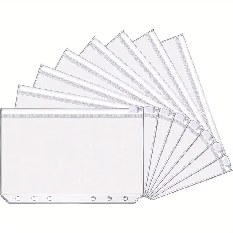 8-48Pcs 6 Holes A6 Binder Pockets Clear Zipper Folders For 6 Ring Loose Leaf Notebook Waterproof PVC Organizer