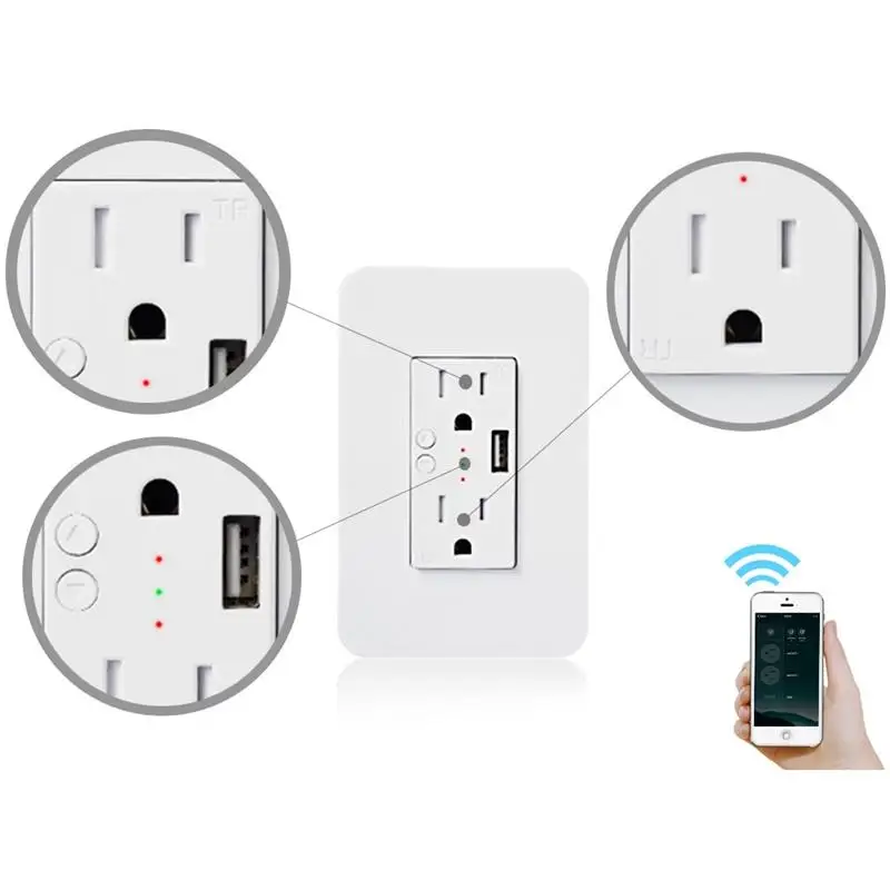 US Standard Usb Wall Socket Outlet 220V Socket With 2A White  Retardant Panel Smart WiFi Wireless Voice Timer Remote Control