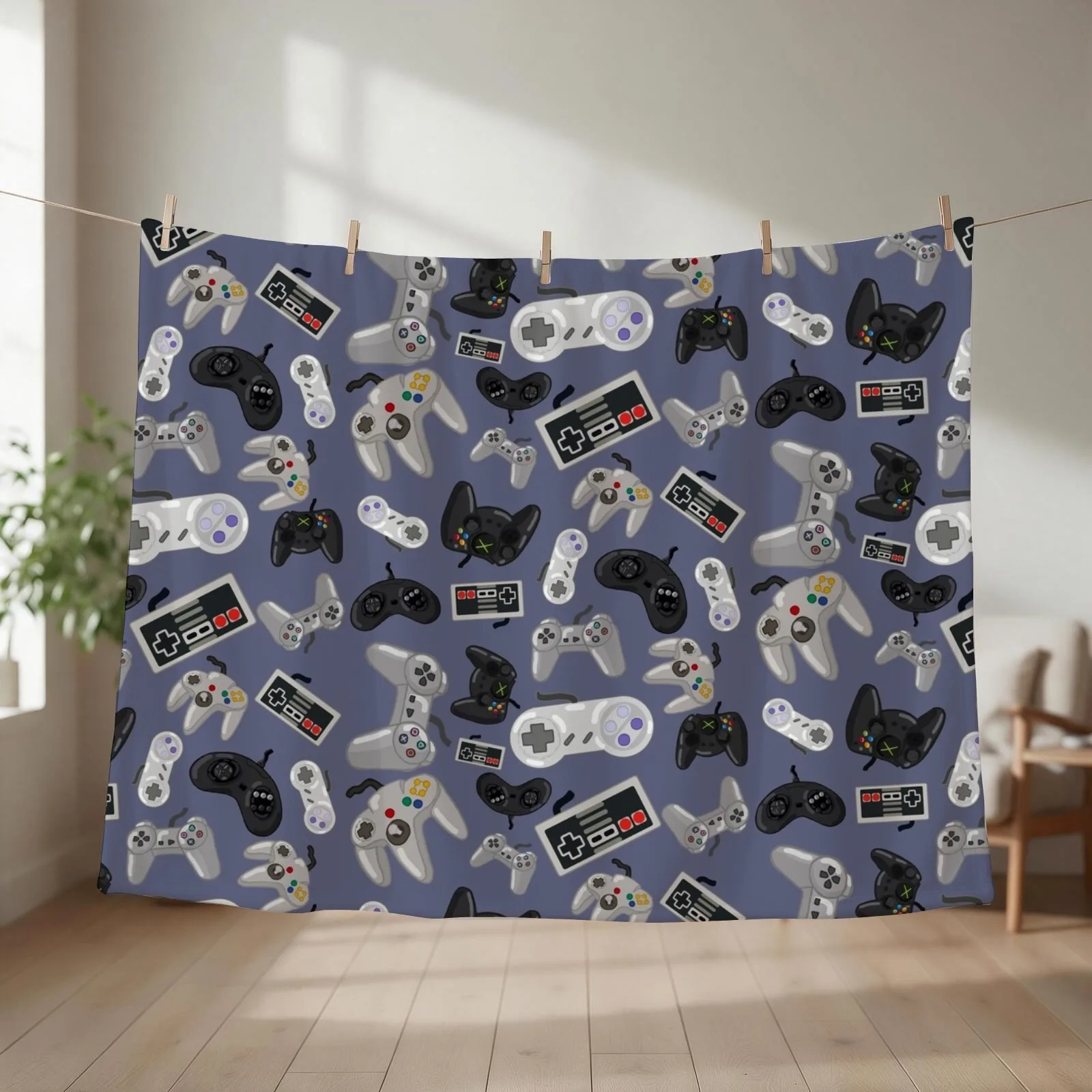 Old School Video Game Controllers - Repeating Pattern Throw Blanket couch cozy soft plush fuzzy picnic outdoor blanket
