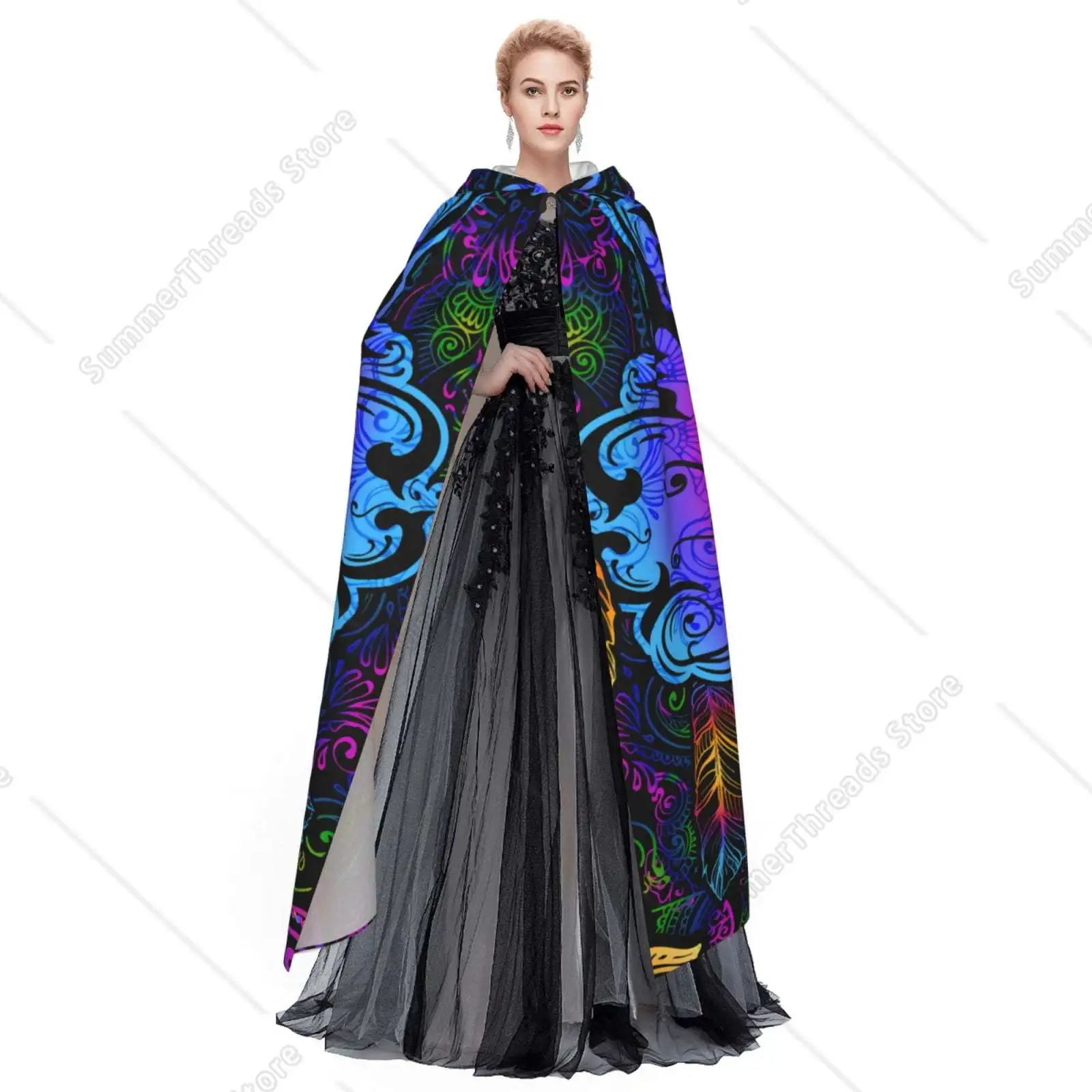 عباءة بغطاء للرأس للجنسين للبالغين معطف خفيف الوزن مخدر عباءة ثعلب ماندالا لأزياء الهالوين التنكرية #4