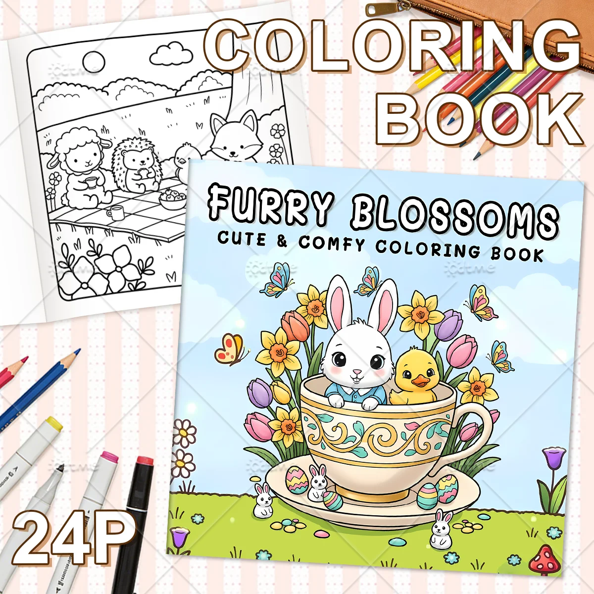 FURRY BLOSSOMS Bold-easy Patterns Coloring Book for Adults Cute Drawing Book Perfect Gift for Party and Birthday ﻿
