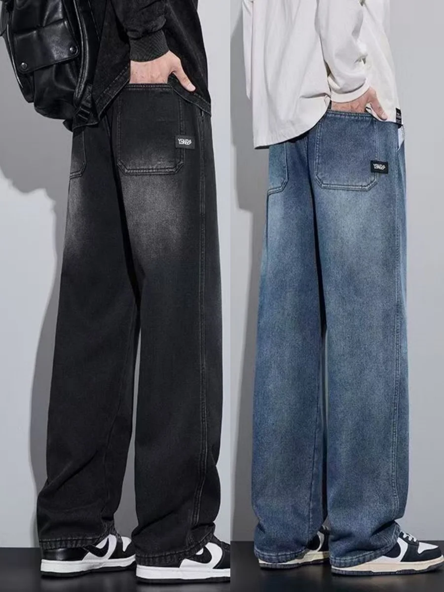 

Retro American Denim Jeans Men's Wide Leg Loose Straight Work Pants Casual Versatile Wear Resistant Cotton Stretch Denim