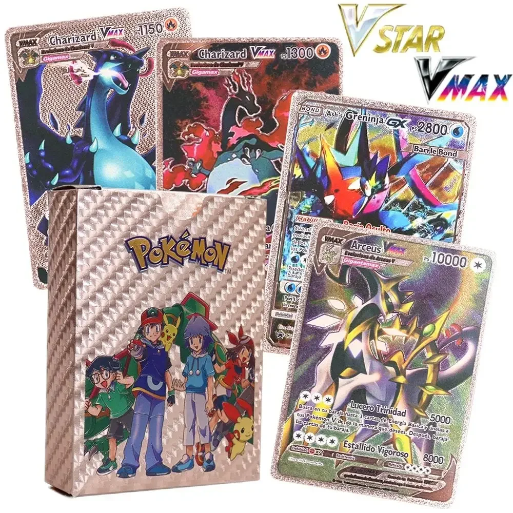 Pokemon 55pcs Game Cards English Spanish French German Pikachu Card Set Gold Silver Black Game Collector Tabletop Battle Cards