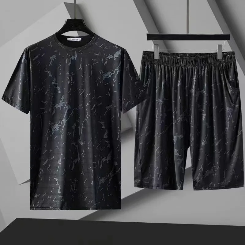 

Summer Men's Sports Breathable Quick Drying Suit Casual Camouflage Short Sleeved And Shorts Two Piece Set Men Tracksuits