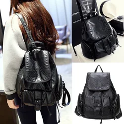 Women's drawstring backpack wallet, faux leather large fashionable travel bag, casual shoulder bag, laptop backpack