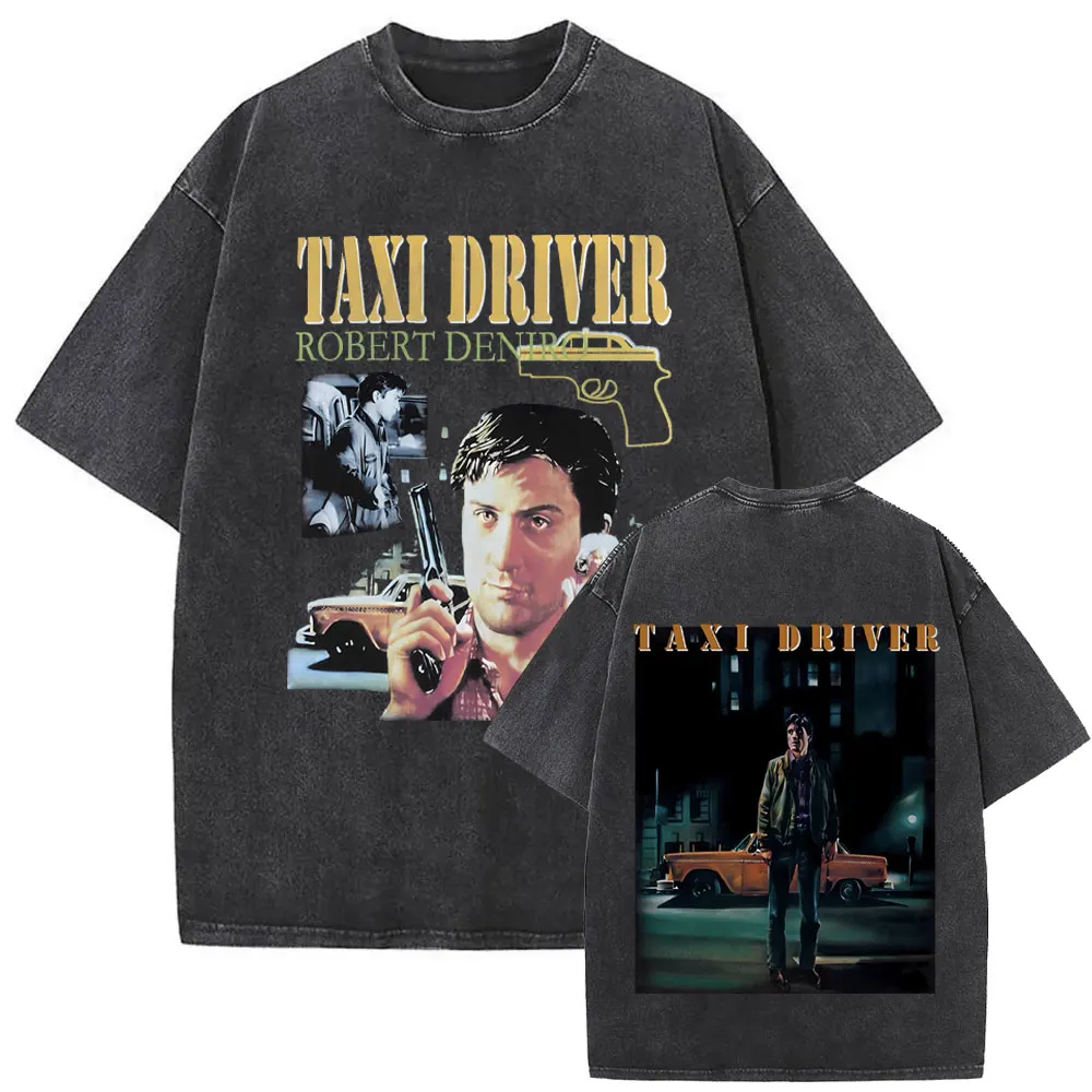 

Limited Classic Horror Thriller Movie Movie Taxi Driver Robert De Niro Washed Vintage T-shirt Men Women Casual Oversized T Shirt