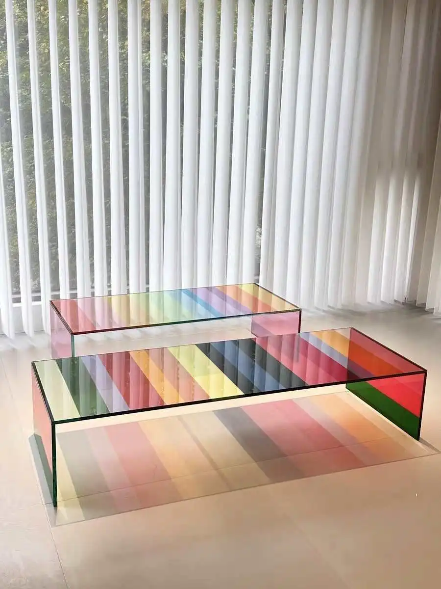 Tempered glass rainbow coffee table Internet celebrity color gradient living room small apartment Nordic designer