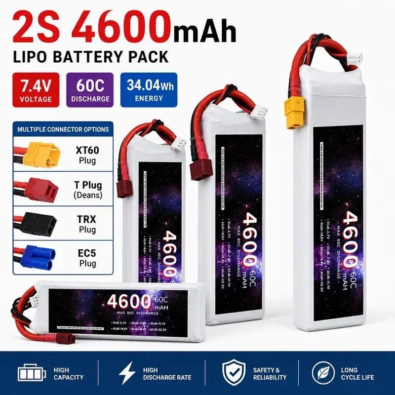 for 2S 7.4V 4600mAh 60C High Rate Rechargeable Lithium Battery for Remote Control Drone Helicopter Model Aircraft Vehicle