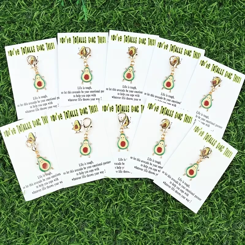 10 Charming Avocado Keychains with Emotional Avocado Cards, Alloy and Paper Friendship Gift Pendants — Suitable for Birthdays, Weddings, Graduation Ceremonies, Bachelor Parties, and Other Occasions — Perfect for Families, Friends, and Couples, Also Suitable for Halloween, Christmas, and Other Holiday Occasions view 4