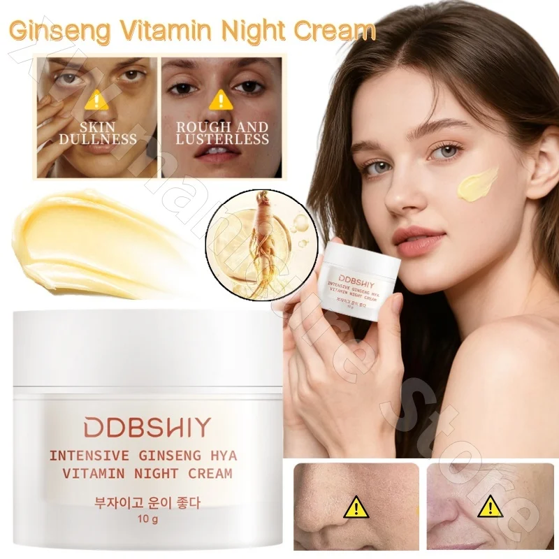 Crema de Noche con Ginseng y Vitaminas, Reafirmante, Reparadora, Atenúa Líneas Finas, Iluminadora, Hidratante, Nutritiva para la Piel, 10g