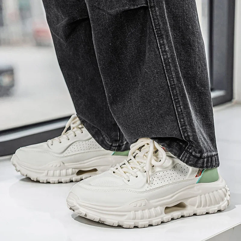Men's PU Platform Sneakers New Breathable Thick Sole Casual Daily Streetwear Korean Style Multicolor Footwear Daily Walking
