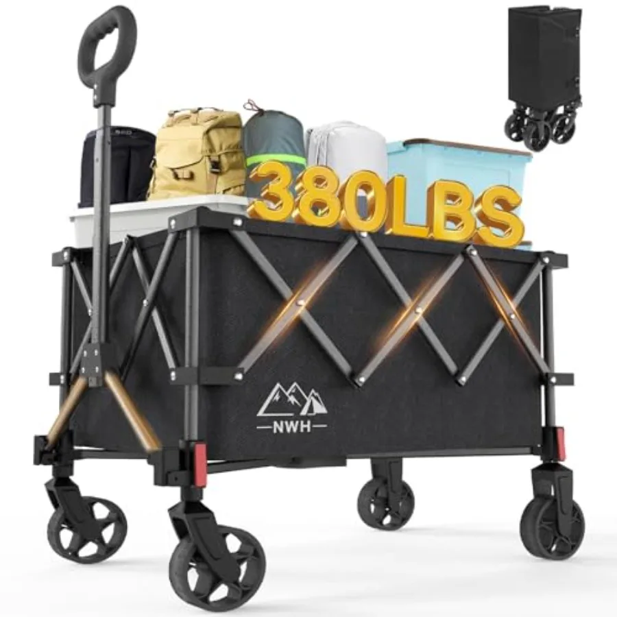 

Heavy Duty Collapsible Wagon 380lbs Capacity with All-Terrain Wheels for Beach Outdoor Grocery Camping Garden Foldable Utility