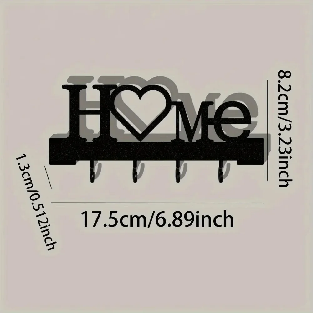 CIFBUY Metal Wall Art Iron Home Love Shaped Key Holder No Drill Wall Mount Hooks Key Rack Living Room Decor Key Hanger Organizer
