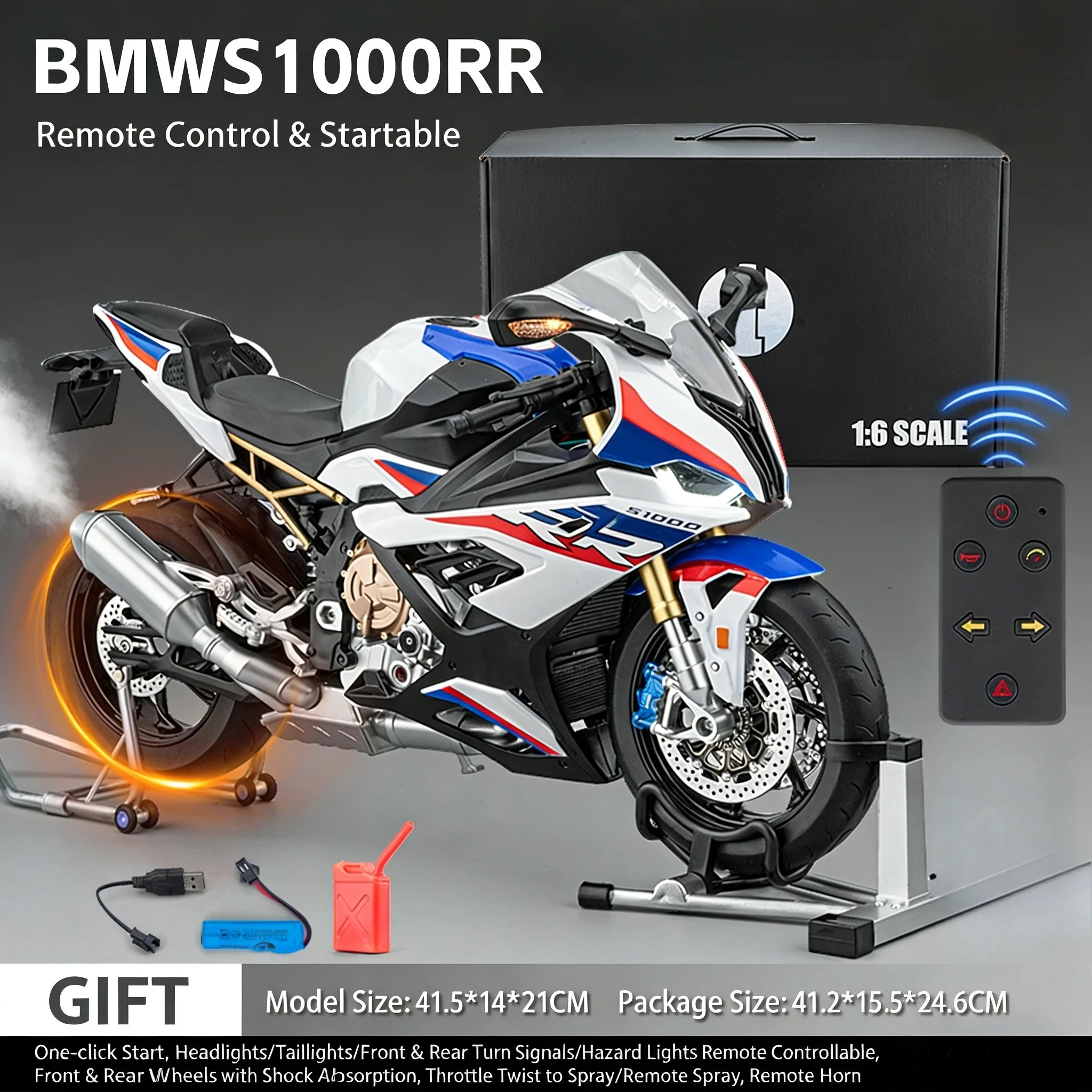 

Мотоцикл-модель BM W S1000RR 1:6 с дистанционным запуском, литой корпус из сплава, звук и свет, динамичная коллекционная модель, подарок на день рождения для мальчиков