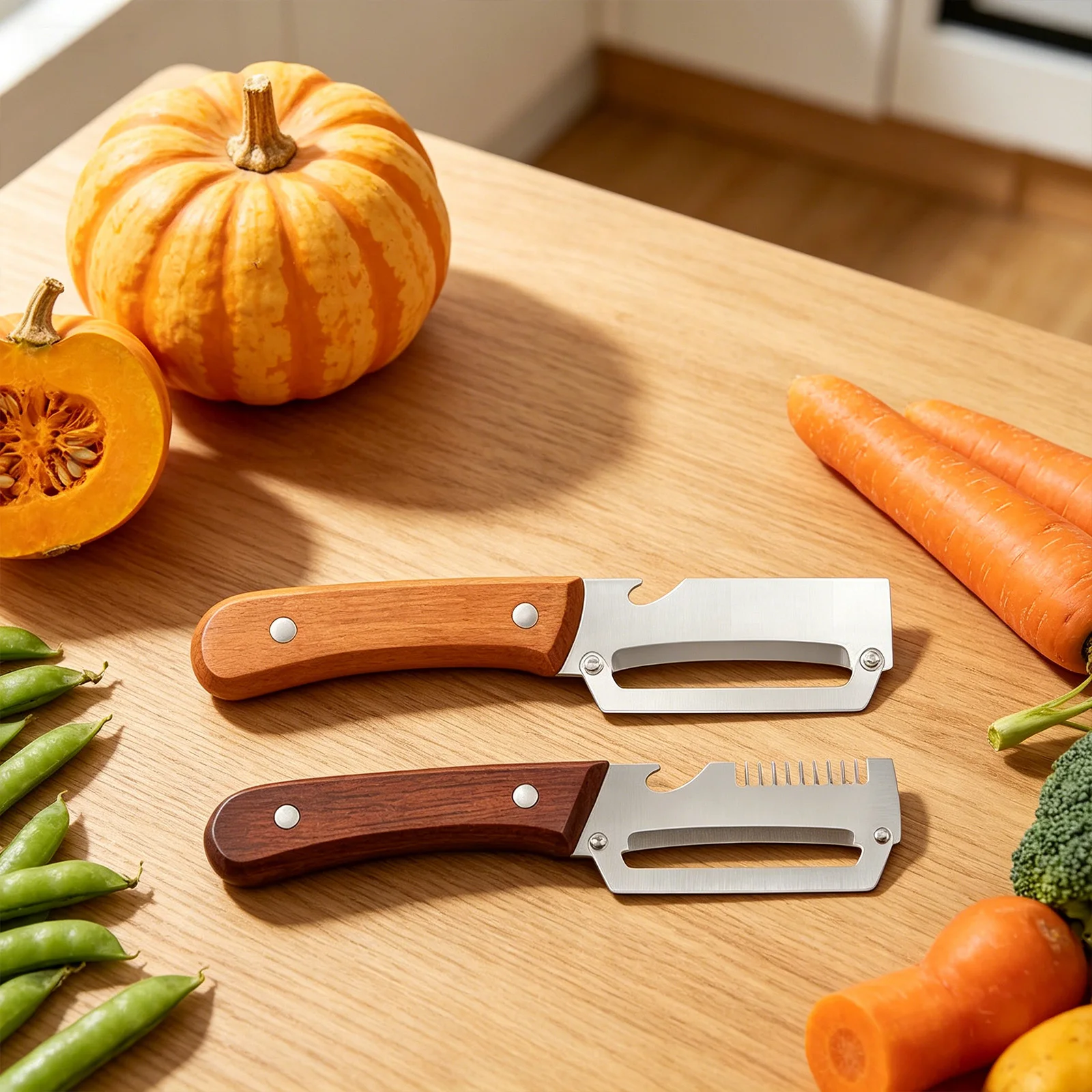 Multi-Functional Peeler Set Stainless Steel Fruit Vegetable Peeling Knife Wooden Handle Slicing Tool 2-In-1 Kitchen Gadget 2026