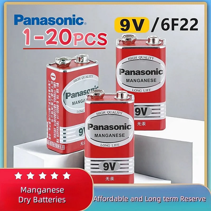 1-20PCS Panasonic 9V 6F22 Alkaline Batterij voor Alarm Draadloze Microfoon Kwik Gratis Lange levensduur