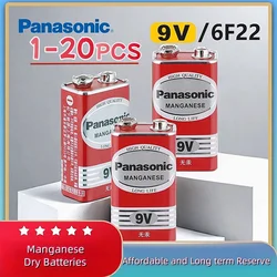 1-20PCS Panasonic 9V 6F22 Alkaline Battery for Alarm Wireless Microphone Mercury Free Long working life